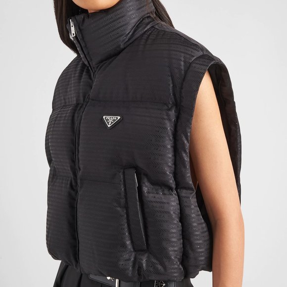 PRADA Re-Nylon Cropped Down Printed Jacket w/Detachable Sleeves Prada Sz 40/US 6 - Picture 5 of 7